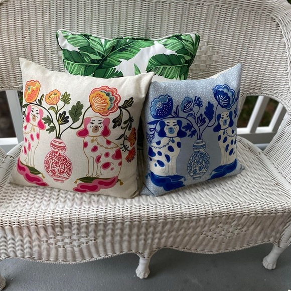 2 Staffordshire Dog Pillow Covers in Pink or Blue Chinoiserie New - Picture 6 of 16